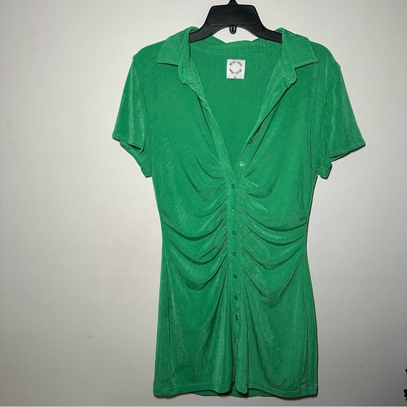 With Jean Alexa Green Button Down Mini Dress Size Medium - Picture 3 of 15